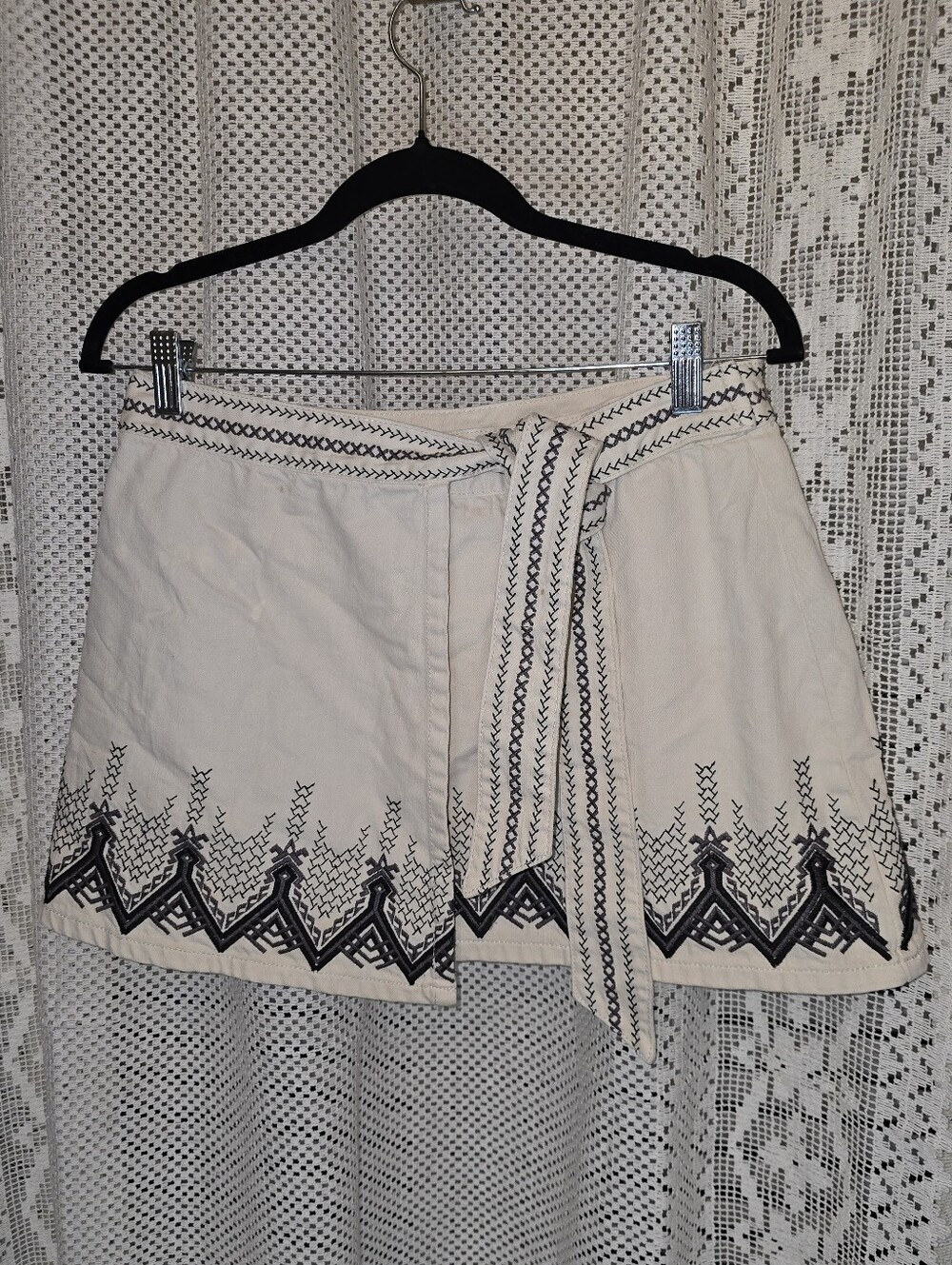 Free People Dream Away Cotton Wrap Mini Skirt Embroidered Womens 2